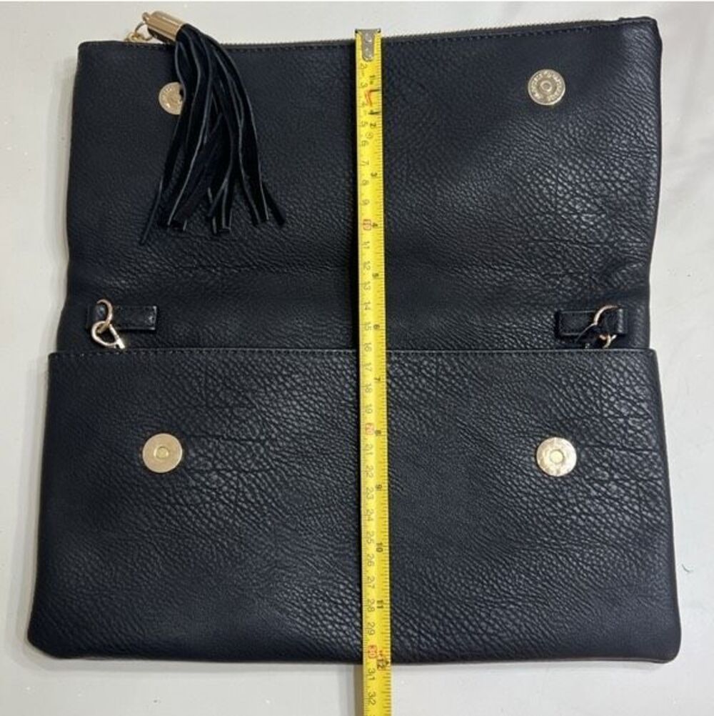 Moda Luxe Women's Leather Gold Chain Link Strap Clutch Crossbody Bag Black NWT - Picture 9 of 9
